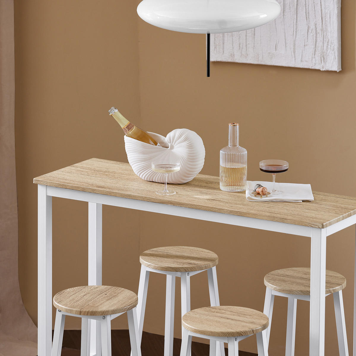 BARTISCH + 4 x BARHOCKER - Weiß, Holzwerkstoff (120/100/40cm) - SoBuy