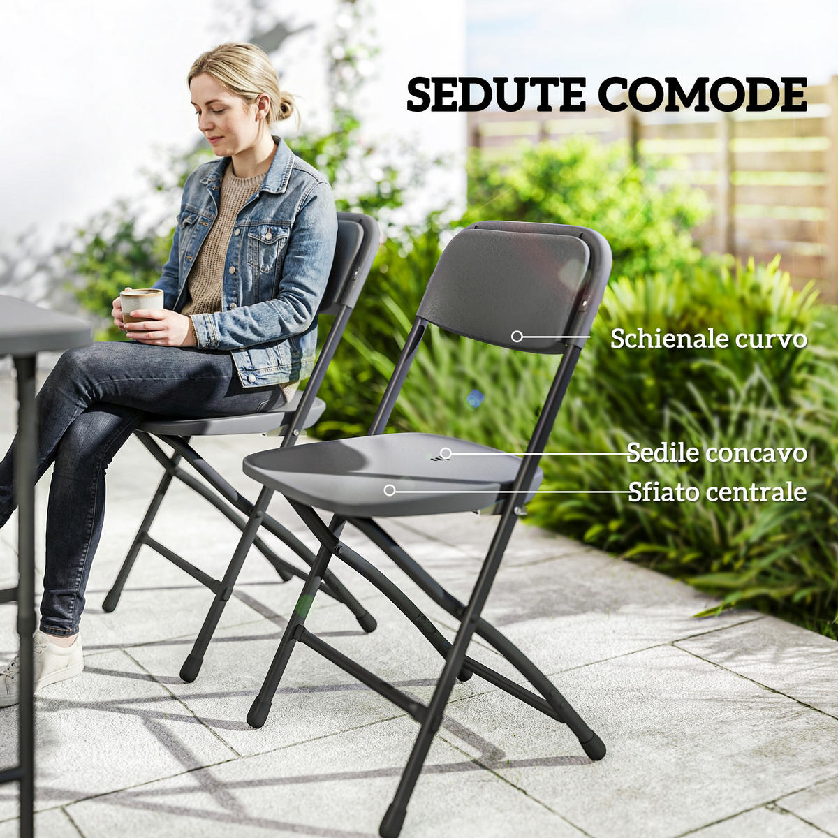GARTENMÖBEL-SET,VERSTELLBARER HDPE Tisch+4 Klappstühle,dunkelgrau - Grau, Metall - Vallsero