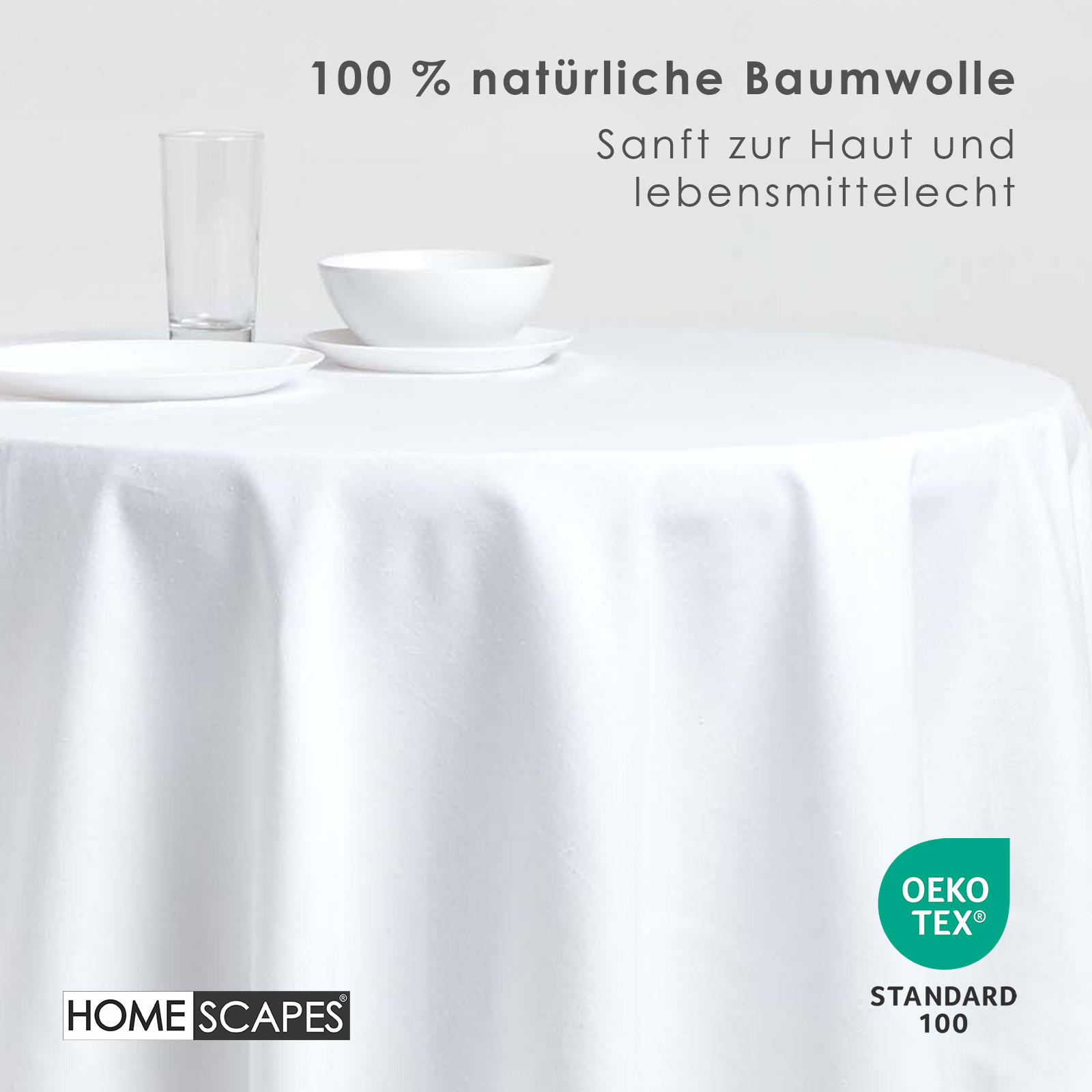 TISCHDECKE weiß rund 178 cm, 100% Baumwolle - Weiß, Textil (178/178cm) - Homescapes