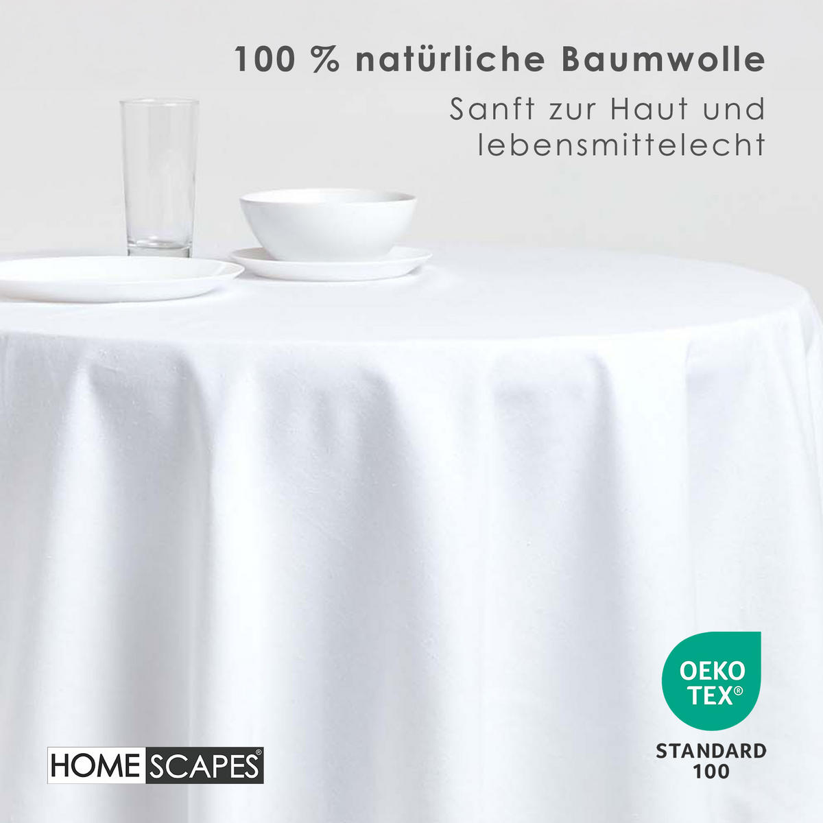 TISCHDECKE weiß rund 178 cm, 100% Baumwolle - Weiß, Textil (178/178cm) - Homescapes