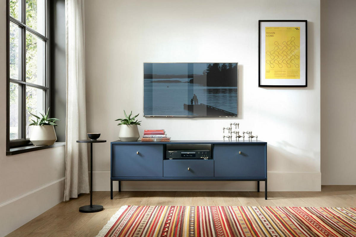 TV stolek Monne tmavě modrý 153/56/39 cm - černá/zlatá, kov/kompozitní dřevo (153.4/56.2/39cm) - Selsey