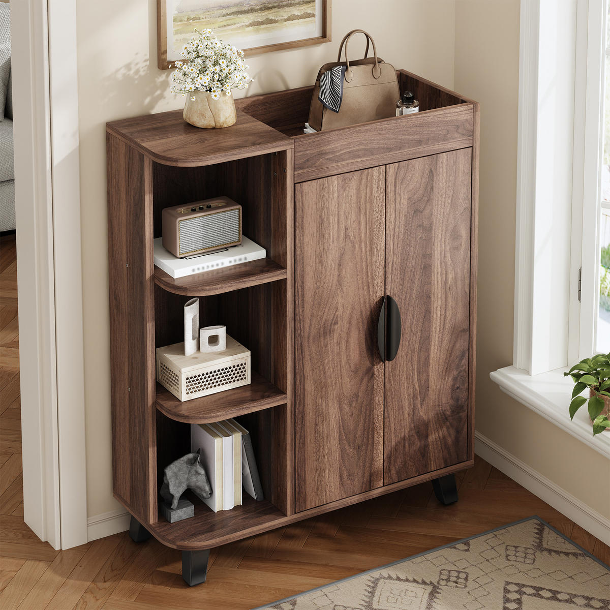 SCHUHSCHRANK schmal 2 Türen Holzoptik - Nussbaumfarben, Holzwerkstoff (80/99/32cm) - Fortuna Lai