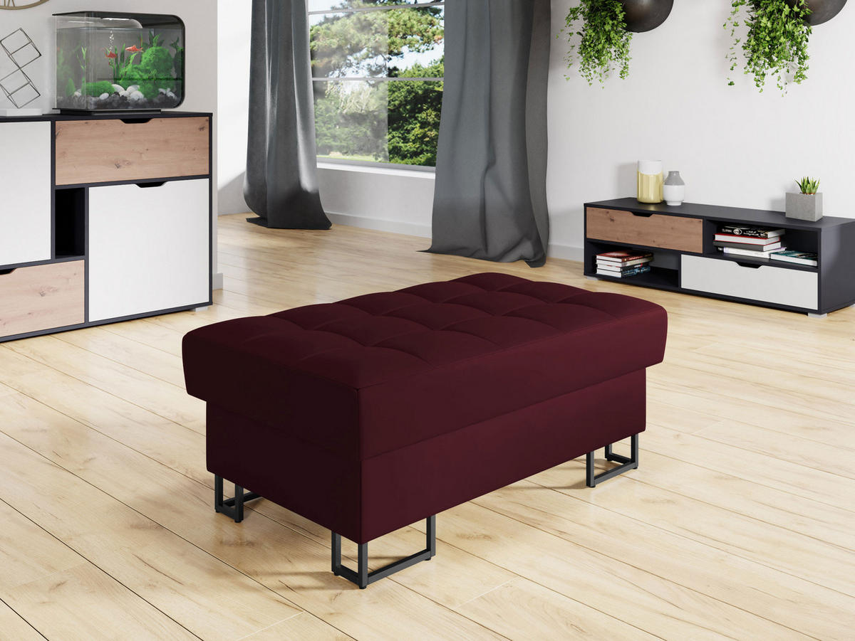 POLSTERHOCKER Laris - Bordeaux/Schwarz, Holz/Textil (106/44/67cm) - MIRJAN24