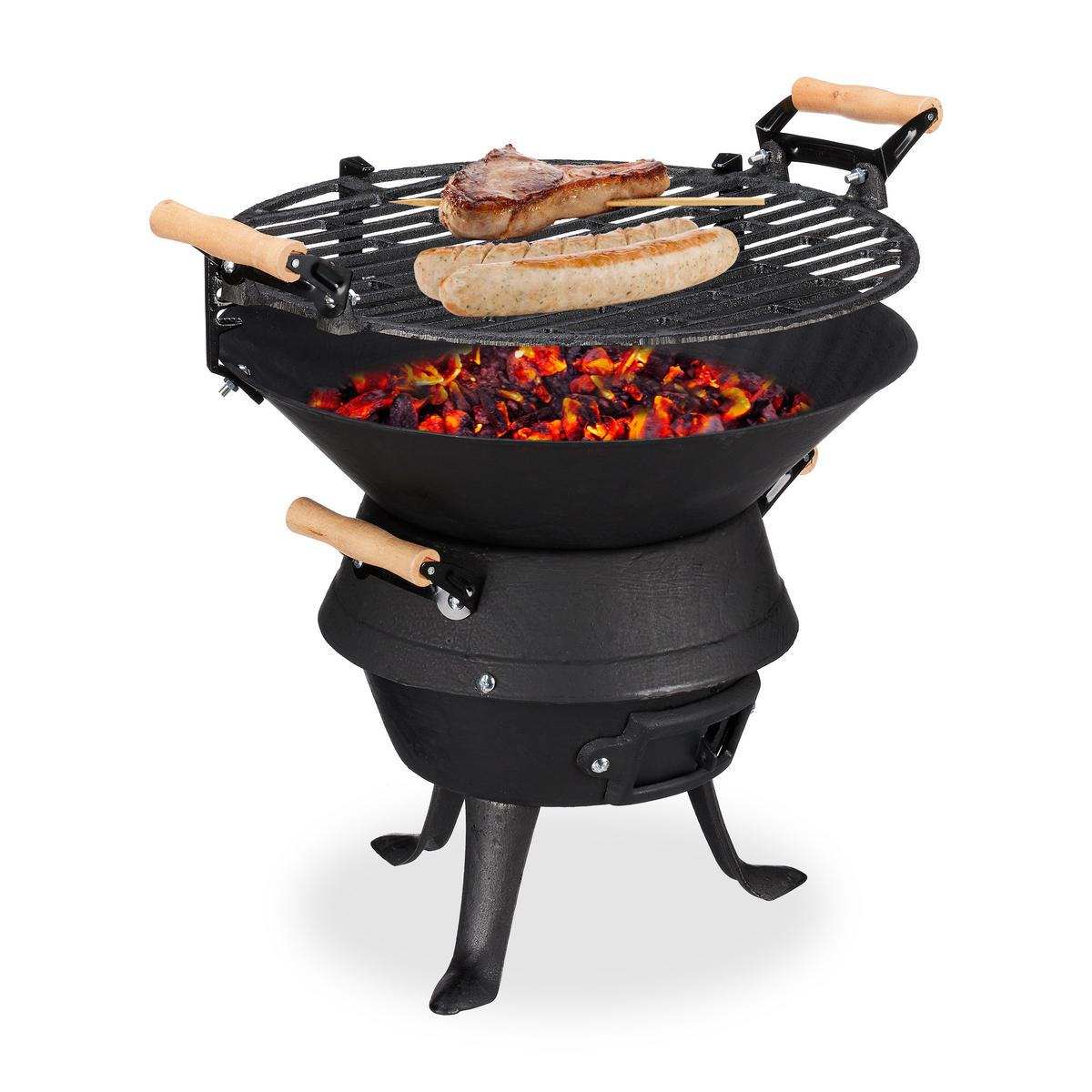 GRILLFASS - Schwarz, Holz/Metall (45/40/36cm) - Relaxdays