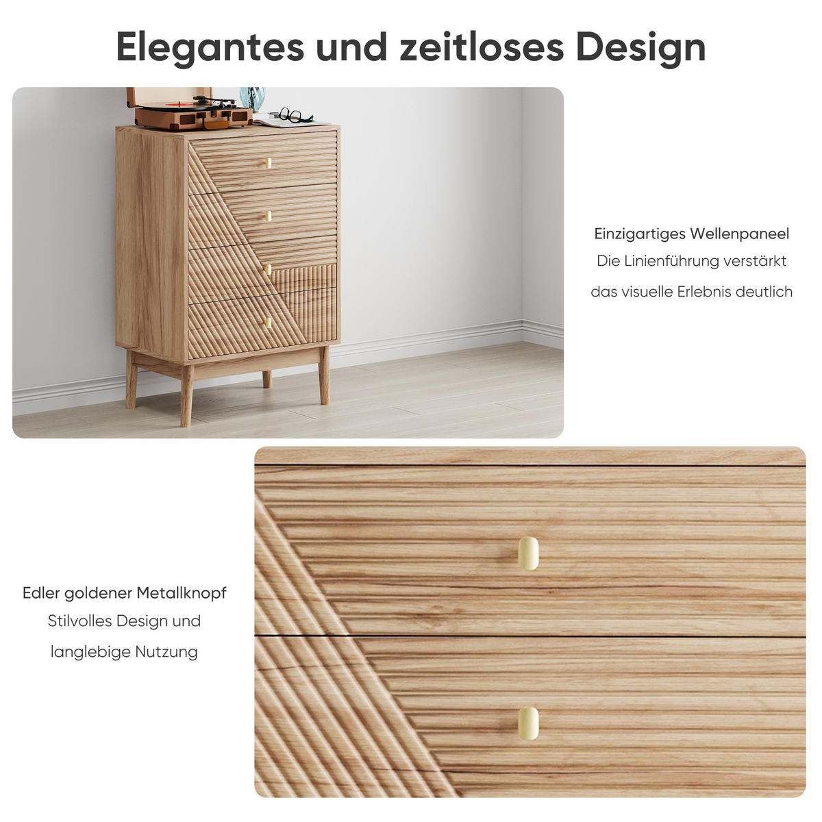 SIDEBOARD 60 cm Eiche – Schubladenschrank mit 4 Schubladen & Holzbeinen Modern - Eichefarben, Holzwerkstoff (60/90/40cm) - Urban Meuble