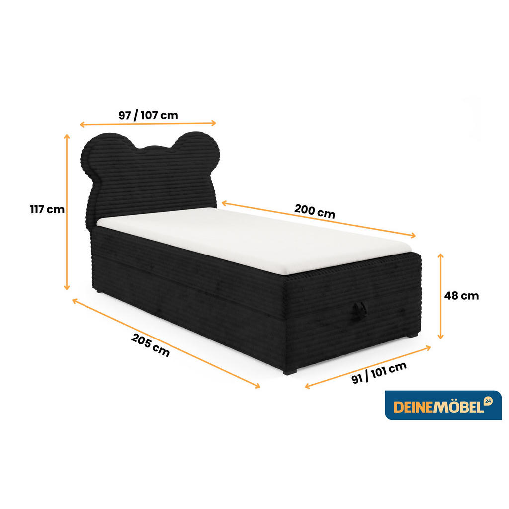 Thumbnail - Deine Möbel 24 Boxbett, Schwarz, Textil, H3, 100x200 cm, Schlafzimmer, Betten, Boxspringbetten
