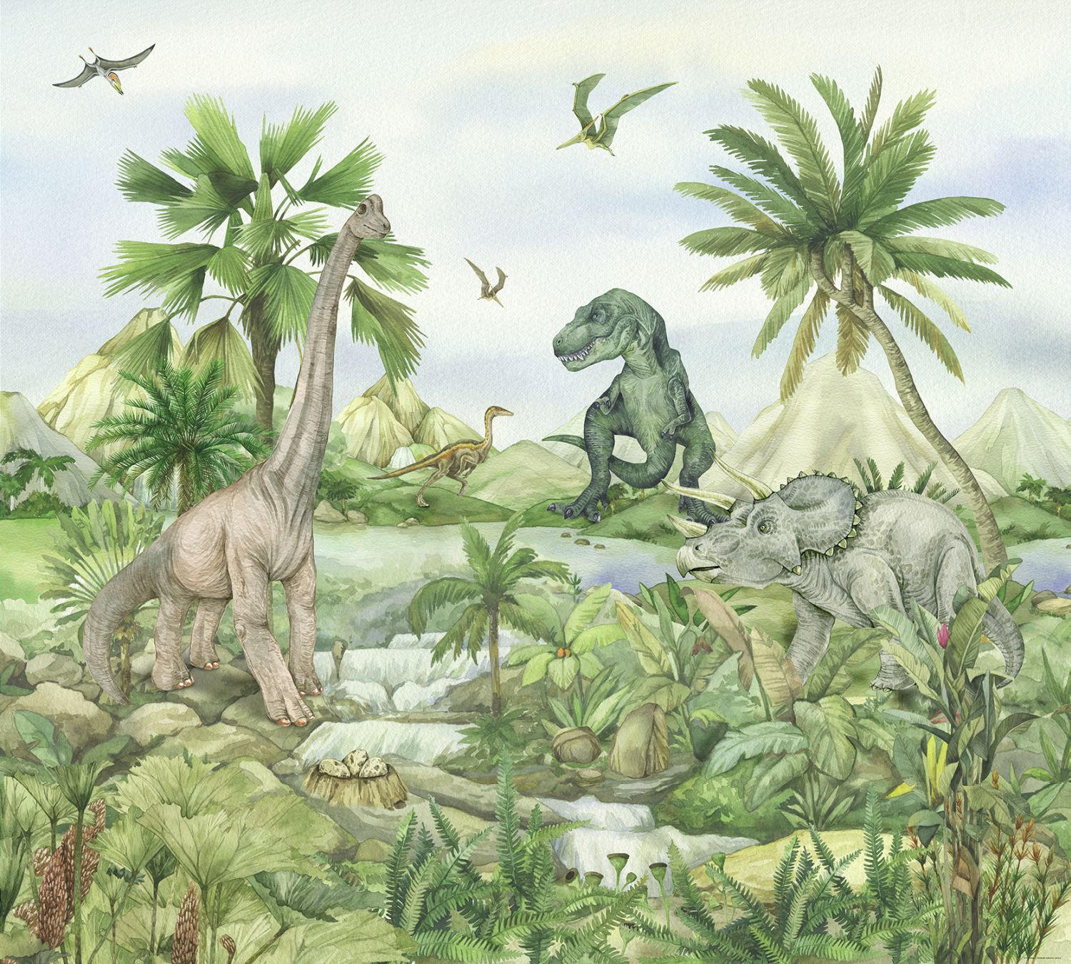 FOTOTAPETE Dinosaurier 270 x 300 cm - Grün, Papier (270/300cm) - Sanders & Sanders