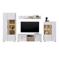 WOHNWAND weiß matt, Eiche 4-teilig 320 x 180 cm, Schrankwand mit viel Stauraum und Soft-Close - Eichefarben/Schwarz, Glas/Holzwerkstoff (320/180/42cm) - Furn.Design