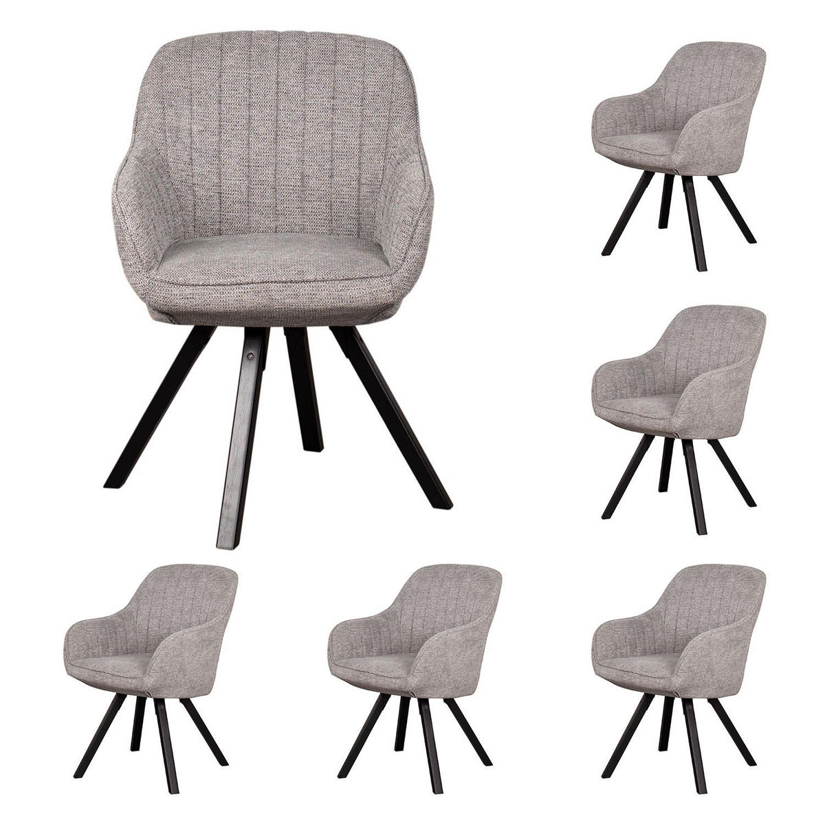DININGSESSEL Matera - 6er Set - drehbar - hellgrau - Hellgrau/Schwarz, Textil/Metall (59/84/61cm) - bene living