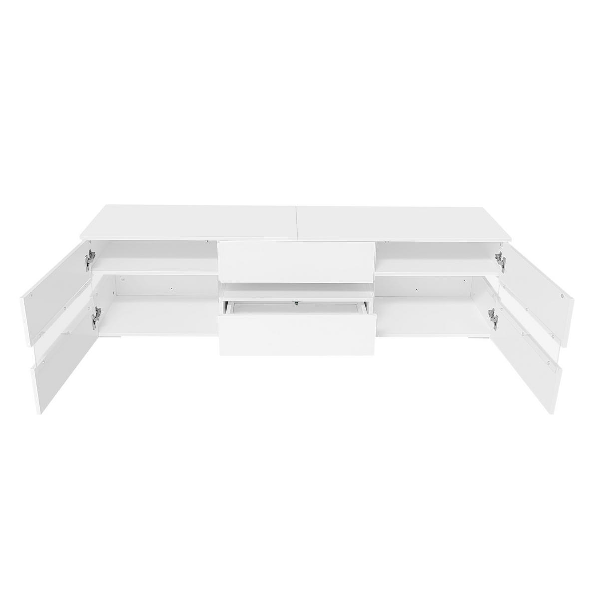 LOWBOARD 160/39/45 cm in Weiß mit LED-Beleuchtung und Hochglanzfront - Weiß, Holzwerkstoff (160/45/39cm) - Flora Grace
