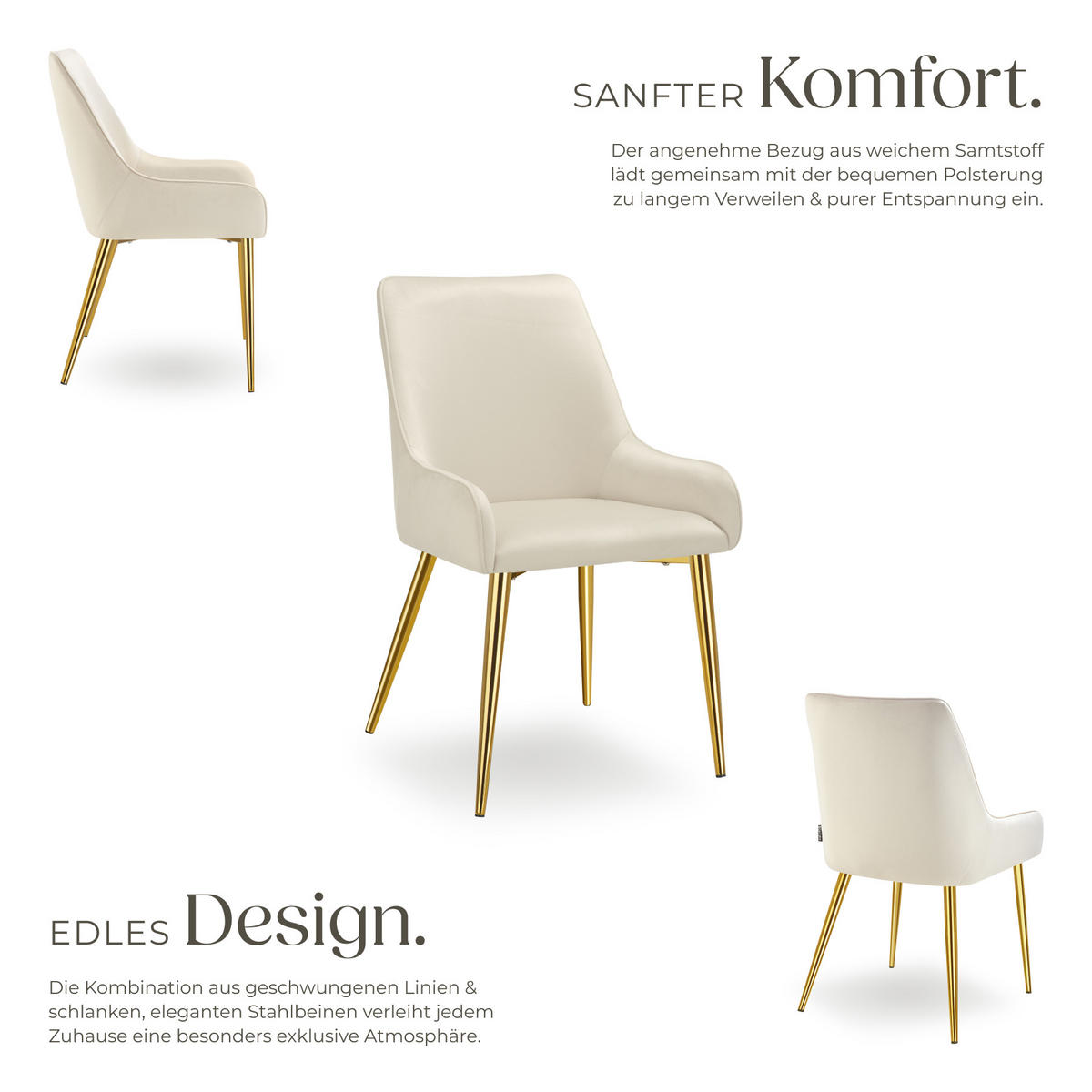 POLSTERSTUHL 2er Set Avane 52 x 61 x 89 cm beige - Beige, Textil (52/89/61cm) - tectake