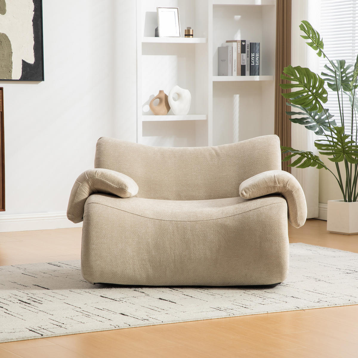 SESSEL DE-35120 mit Chenille-Bezug Hellkhaki - Sandfarben, Textil (92.5/73.5/120cm) - ComfortXL