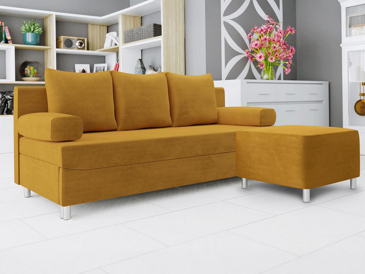SCHLAFSOFA Dover mit Polsterhocker - Chromfarben/Gelb, Holz/Kunststoff (192/80cm) - MIRJAN24