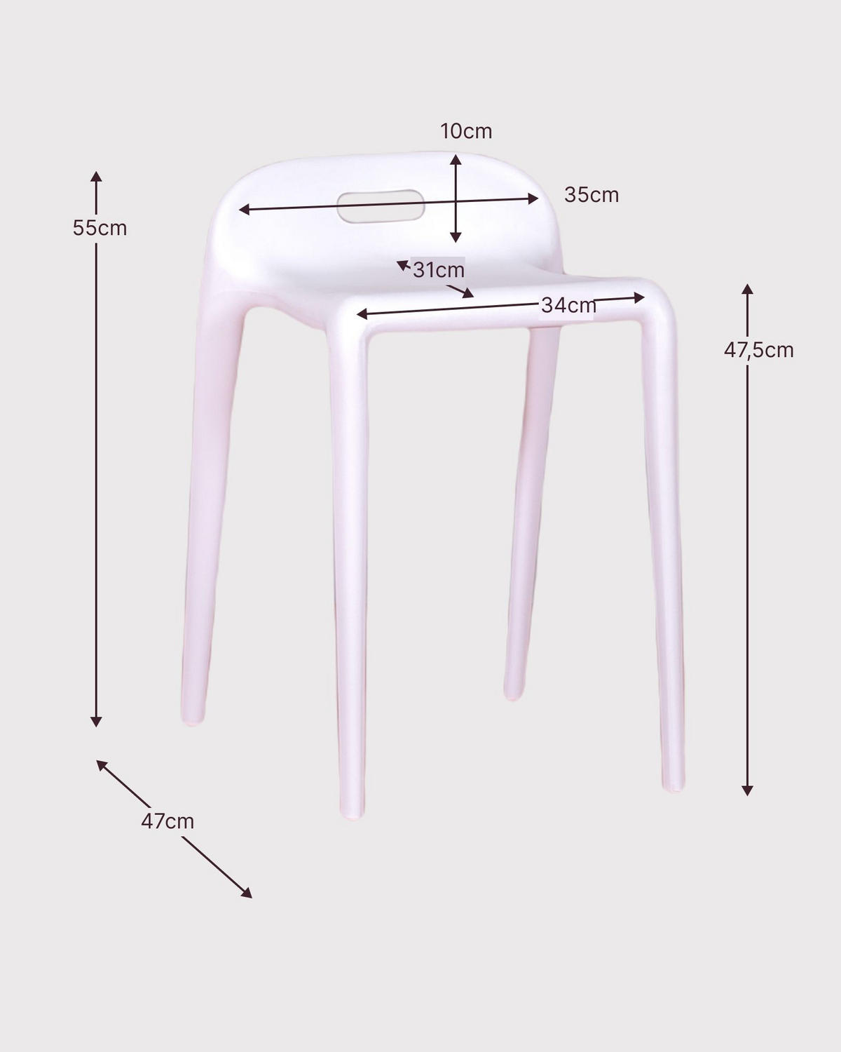 HOCKER Kunststoff Weiß - Weiß, Kunststoff (34/55/47cm) - Nest Dream