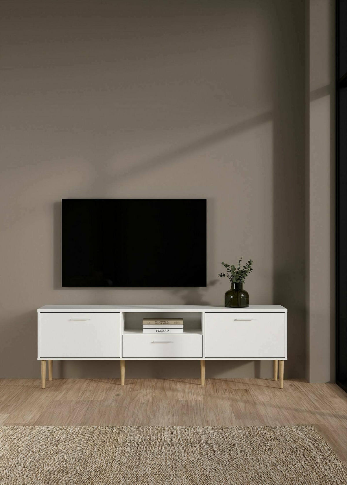 FERNSEHSCHRANK Weiß 39.8/177.2/56.8 cm - Weiß, Holzwerkstoff (177/57/40cm) - DMORA