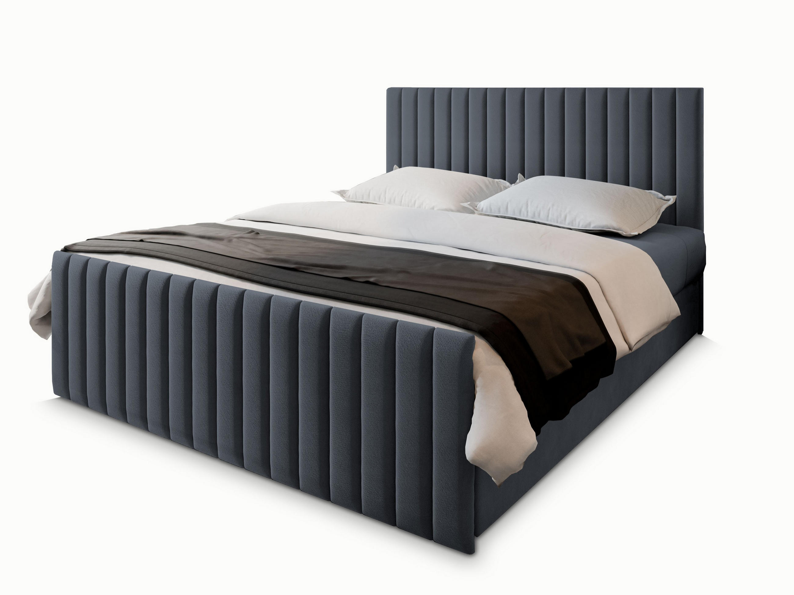 BOXBETT ARION 180x200 cm mit Matratze und Topper, H2+H3 - Grau - Grau, Holz (180/200cm) - MASSENO