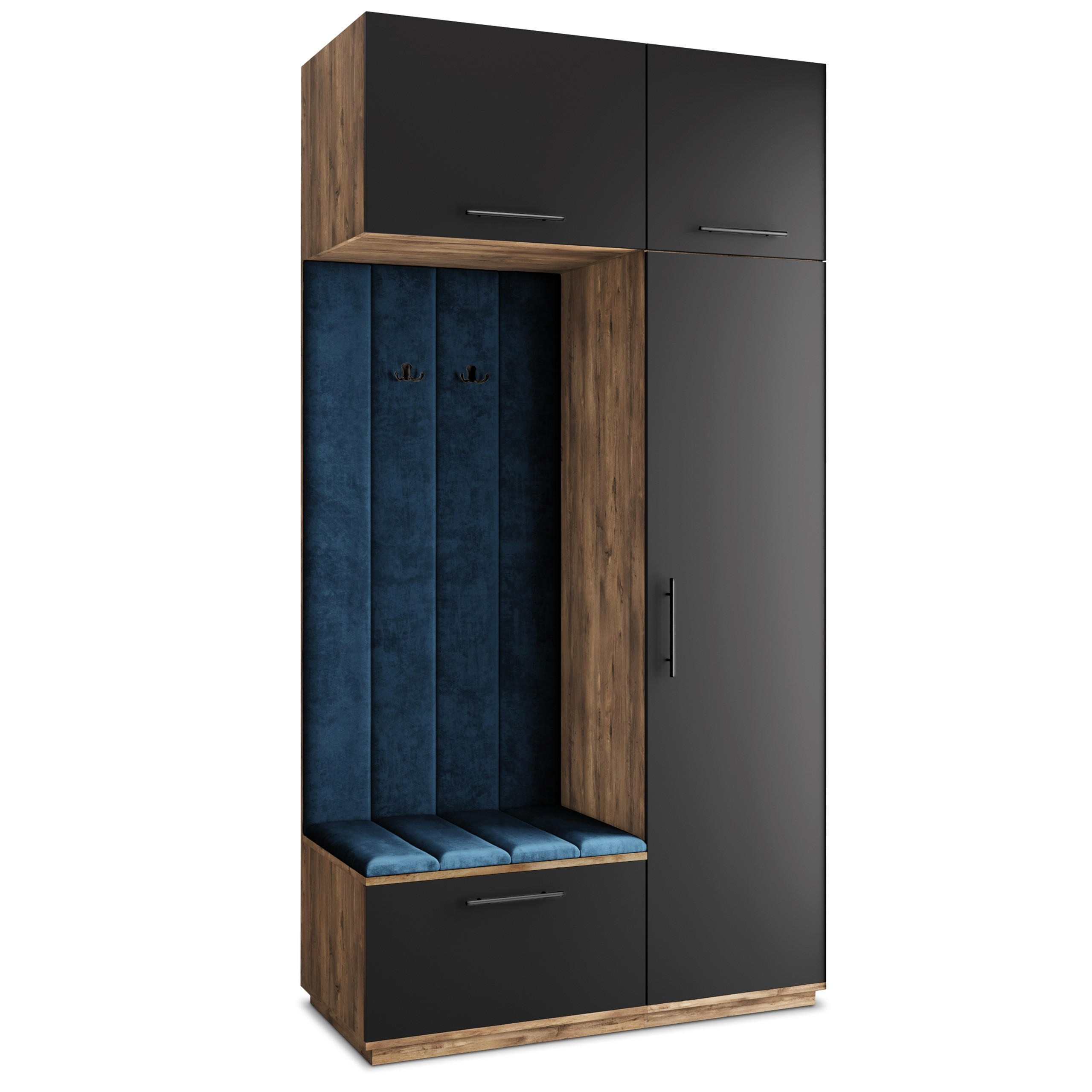 Masseno Garderobenschrank Eiche, Schwarz, Blau 120x240x60 cm