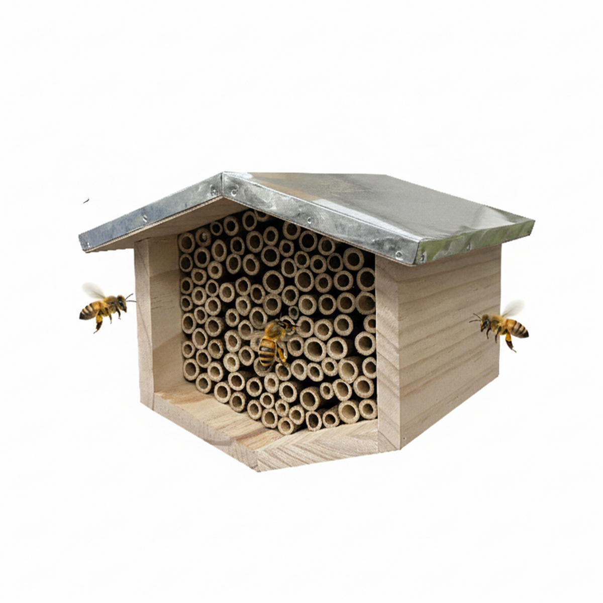 BIENENHOTEL - Hellbraun, Holz/Metall (21.5/17/20.5cm) - Relaxdays