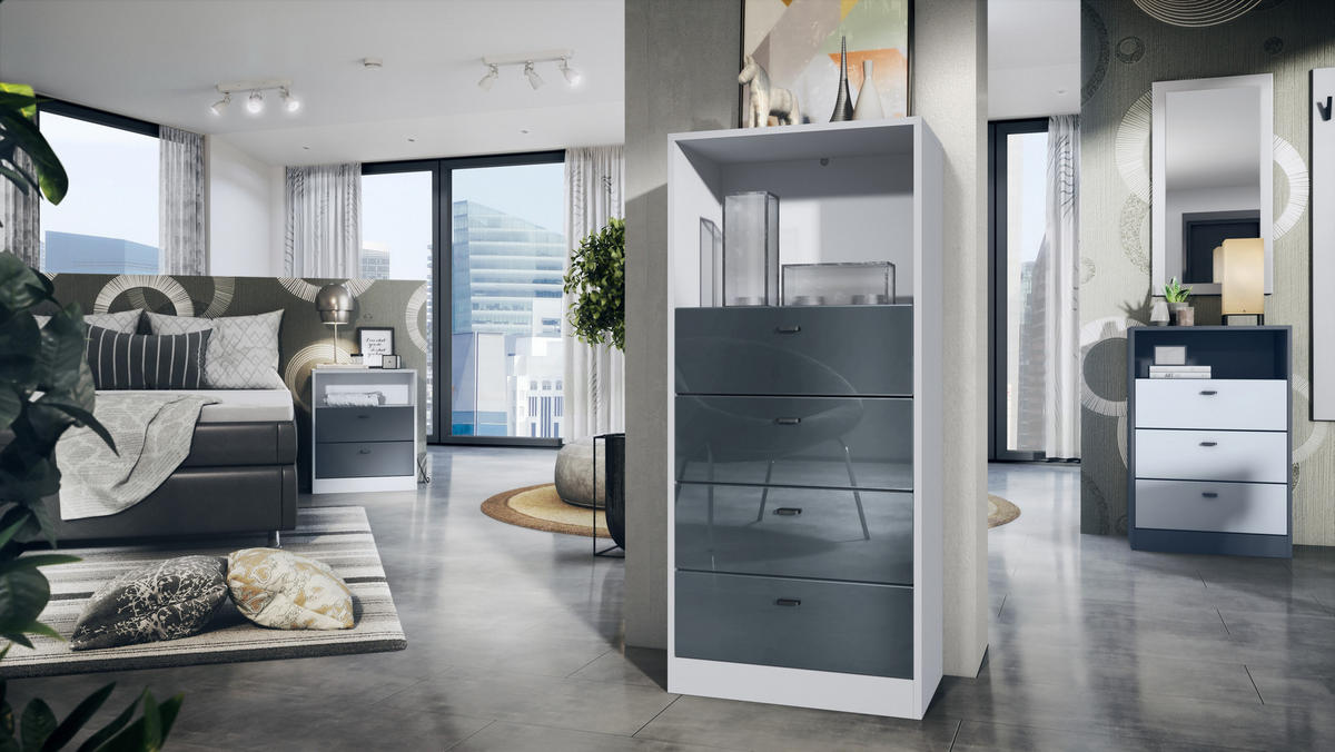 KOMMODE Pino Fronten in Grau Hochglanz - Grau, Holzwerkstoff (56/125/36cm) - Vladon