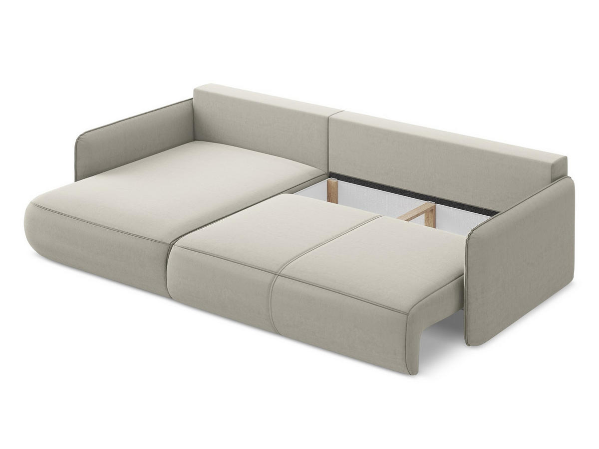 ECKSOFA mit Schlaffunktion Samt Stoff Creme - Perlmutt/Creme, Kunststoff/Textil (148/240cm) - Makamii