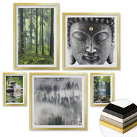 WANDBILDER 5er Set - 50x50 cm & 20x30 cm & 40x60 cm Goldrahmen - Harmonie der Natur, Steine, Wasser, Buddha - Goldfarben, Kunststoff (40/60cm) - ArtPrintCave