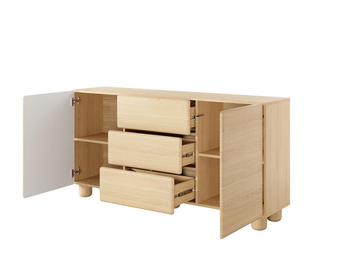 SIDEBOARD CERVI C 160 cm Eiche Vicenza - mit 2 Türen, 3 Schubladen und abgerundeten Fronten - Eichefarben, Holz/Holzwerkstoff (160/80/38cm) - Ravio