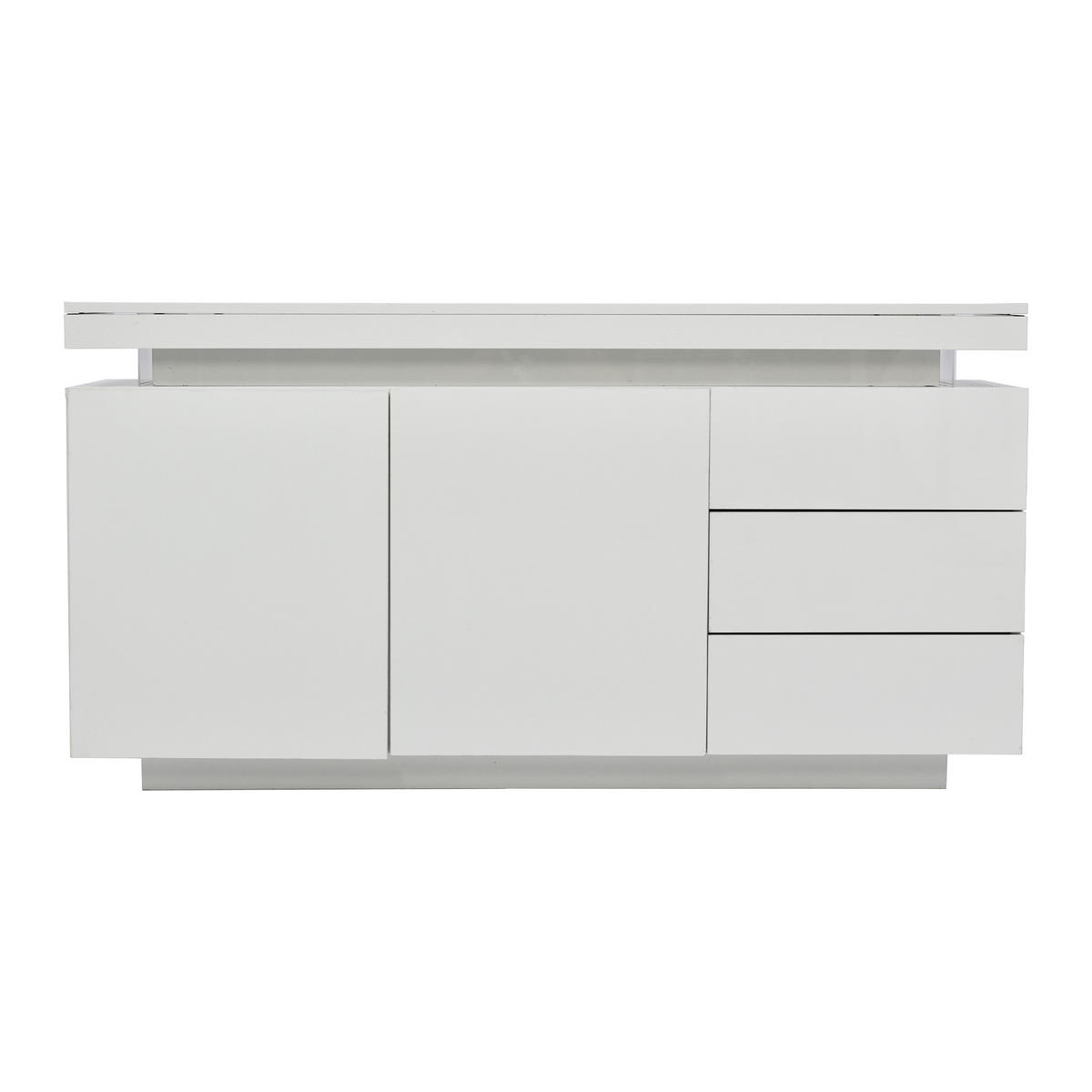SIDEBOARD 140/35/72,5 cm, Weiß Hochglanz, 2 Türen und 3 Schubladen, integrierte LED, grifflose Optik, Weiß - Weiß, Holzwerkstoff (140/72.5/35cm) - Redom