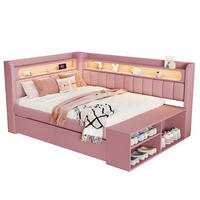 POLSTERBETT 90x200cm, inklusive Schuhschrank und zwei Schubladen, Rosa - Pink, Holz (90/200cm) - KOMHTOM