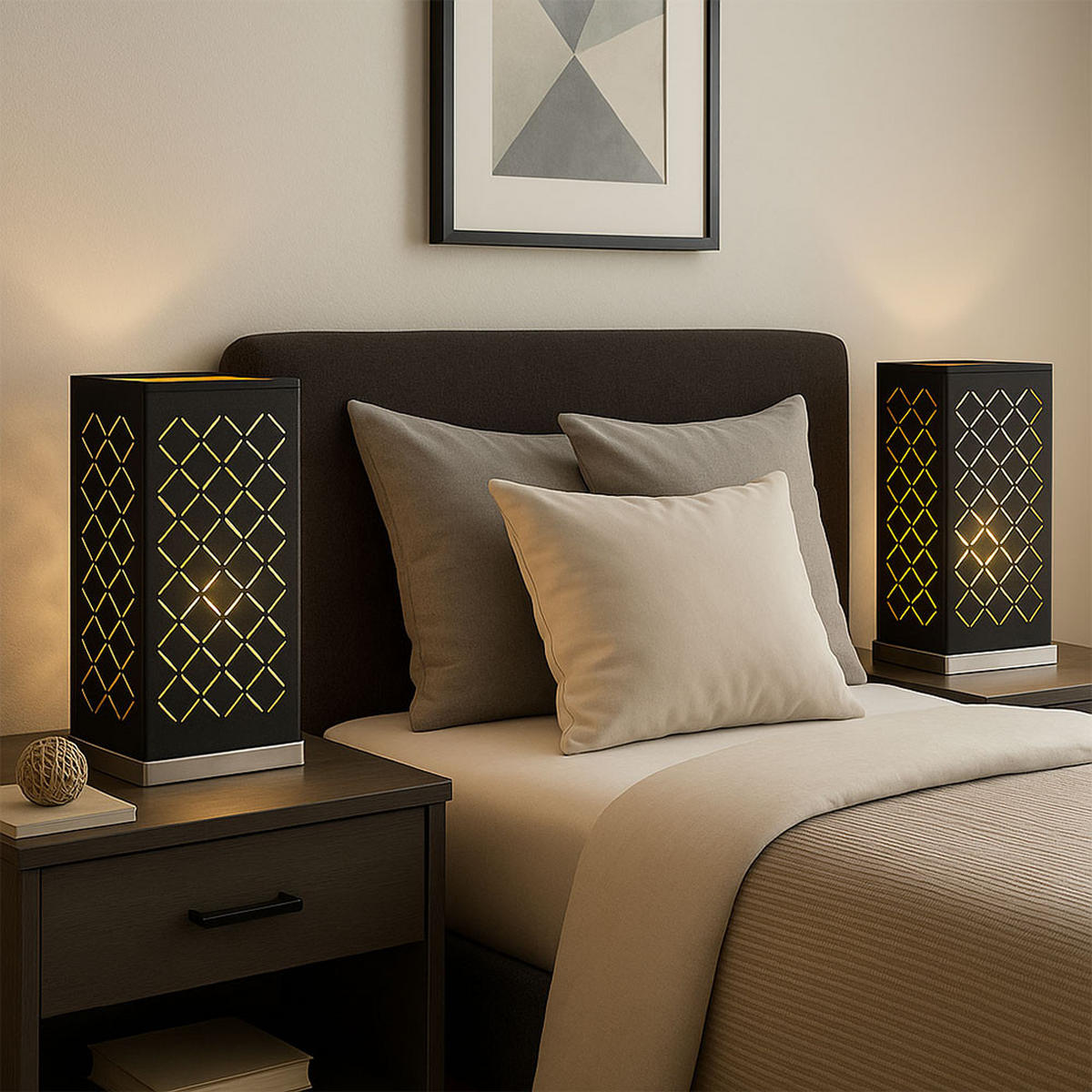 LED TISCHLEUCHTE CLARKE Schwarz Gold - Schwarz, Textil (11/11/25cm)