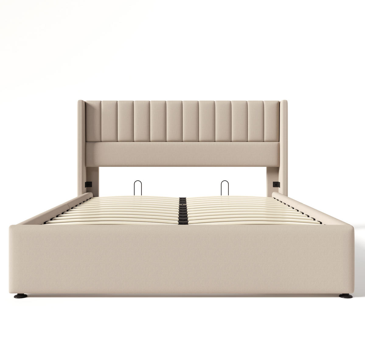 POLSTERBETT 160/200 cm Beige aus Leinen mit Bettkasten - Beige, Textil (160/200cm) - OKMYHOME