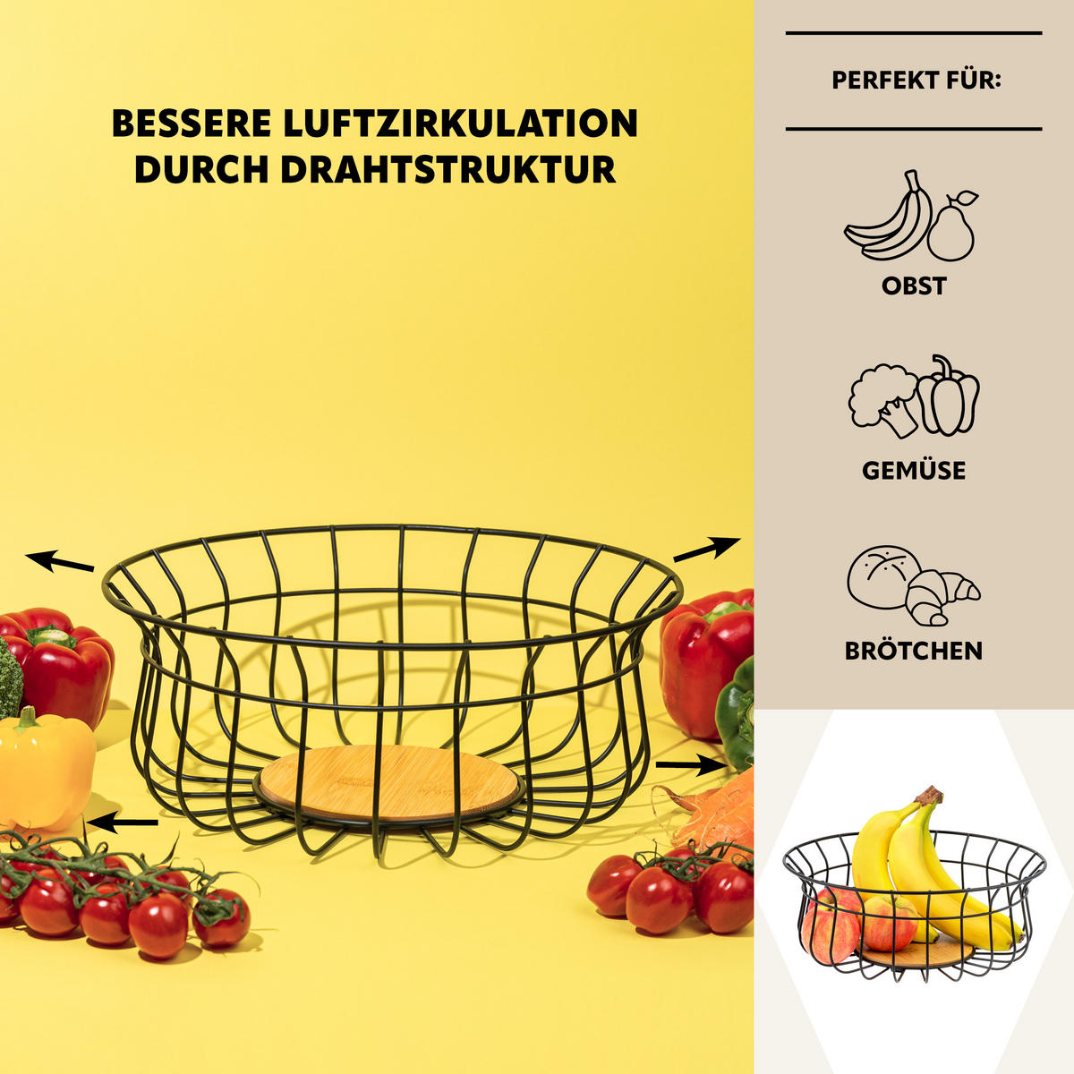 OBSTKORB, schwarz - Schwarz, Metall (31/12cm) - bremermann