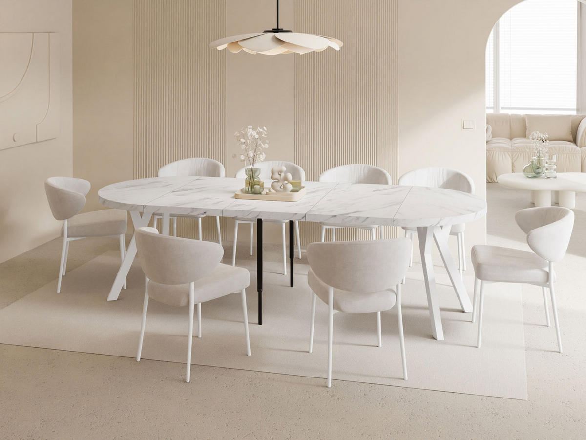 ESSTISCH Twixy XXL groß rund oval ausziehbar, Marmor Weiß 100-250/100/76 cm - Ecru/Weiß, Holz/Holzwerkstoff (100/250/76cm) - WFL GROUP