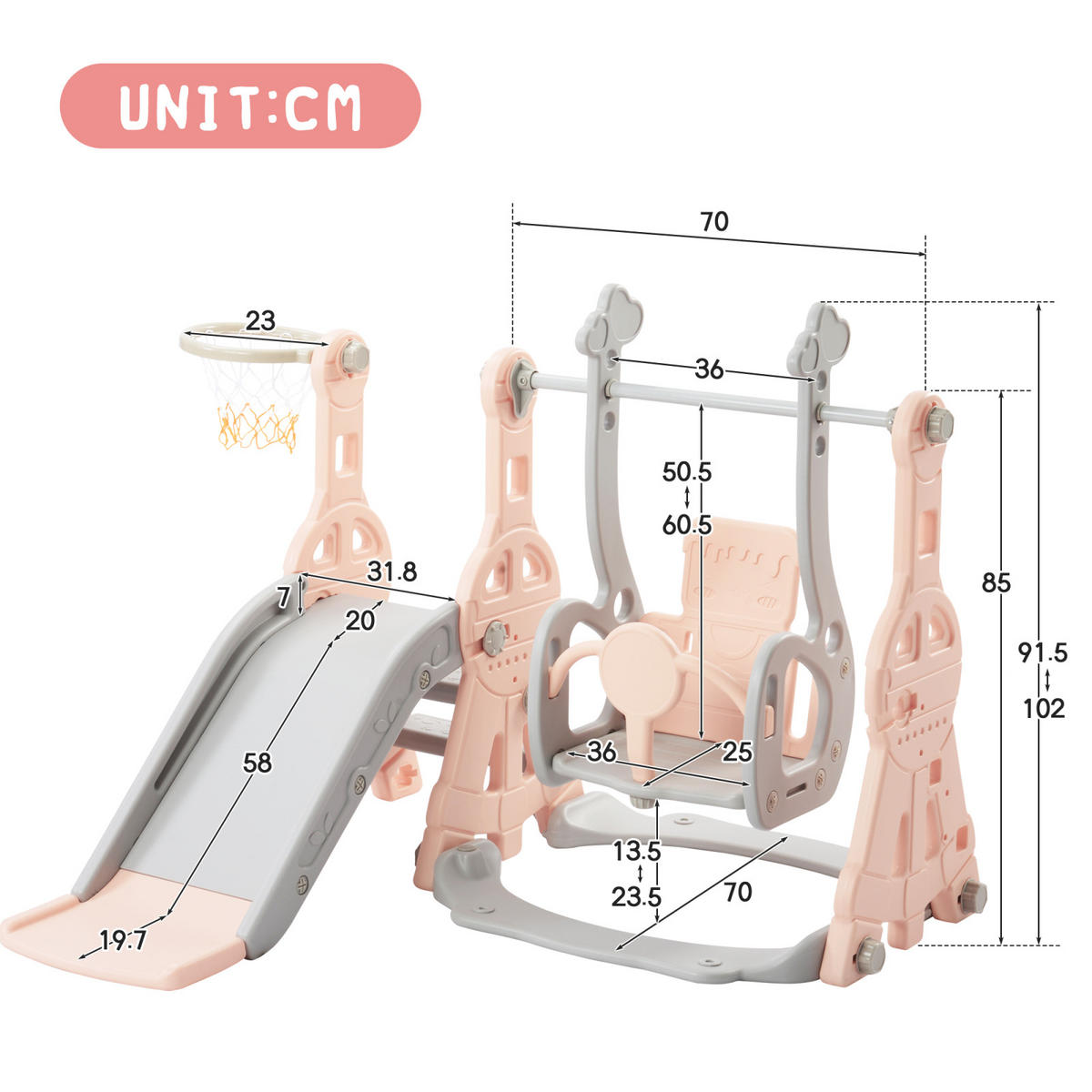 KINDERRUTSCHE 4 in 1, Rosa - Rosa, Kunststoff (140/118cm)