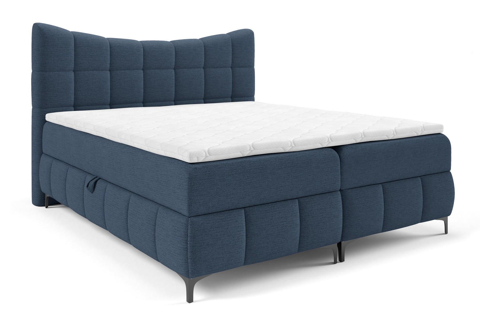 BOXSPRINGBETT 200x200 Almera, Chenille, Bettkasten, Matratze, Marineblau - Dunkelblau, Holz/Textil (200/200cm) - Emporius