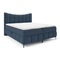 BOXSPRINGBETT 200x200 Almera, Chenille, Bettkasten, Matratze, Marineblau - Dunkelblau, Holz/Textil (200/200cm) - Emporius