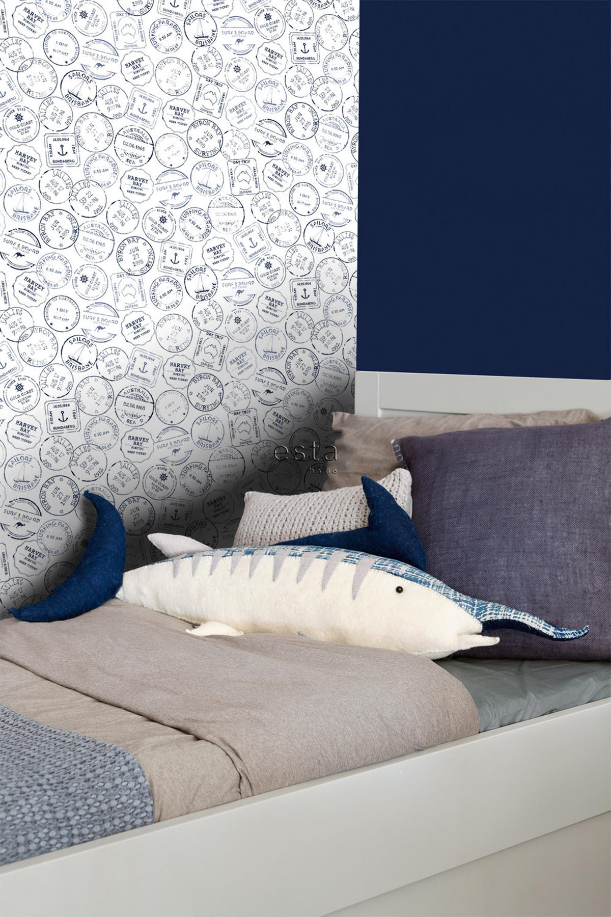 TAPETE australische Surf-Stempel 53 cm x 10.05 m - Blau, Papier (53/1000cm) - ESTAhome