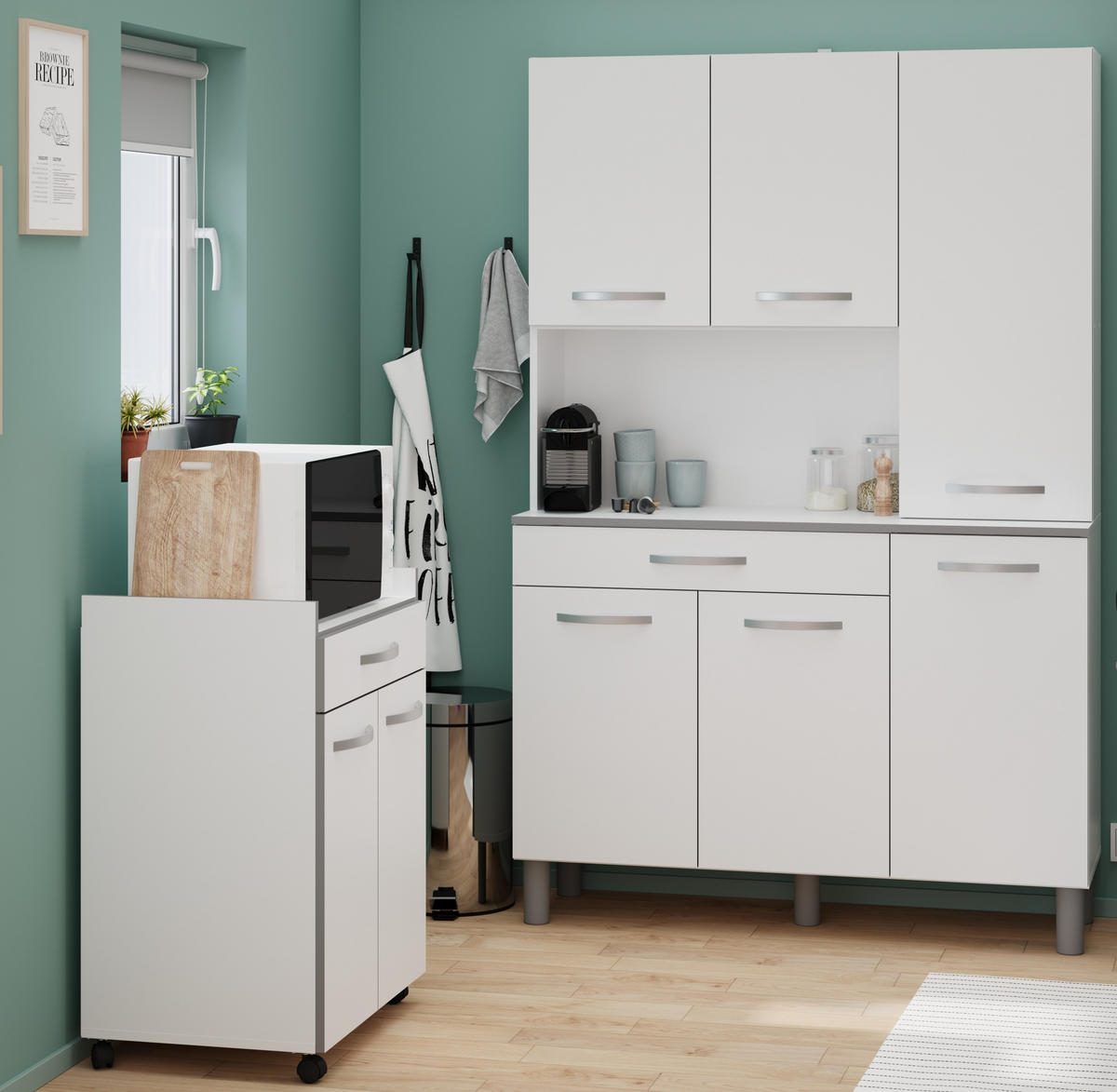 KÜCHENMÖBEL Season 1 in Weiß und Grau 2teilig Buffet Küchenschrank - Weiß, Holzwerkstoff (80/200/120cm)