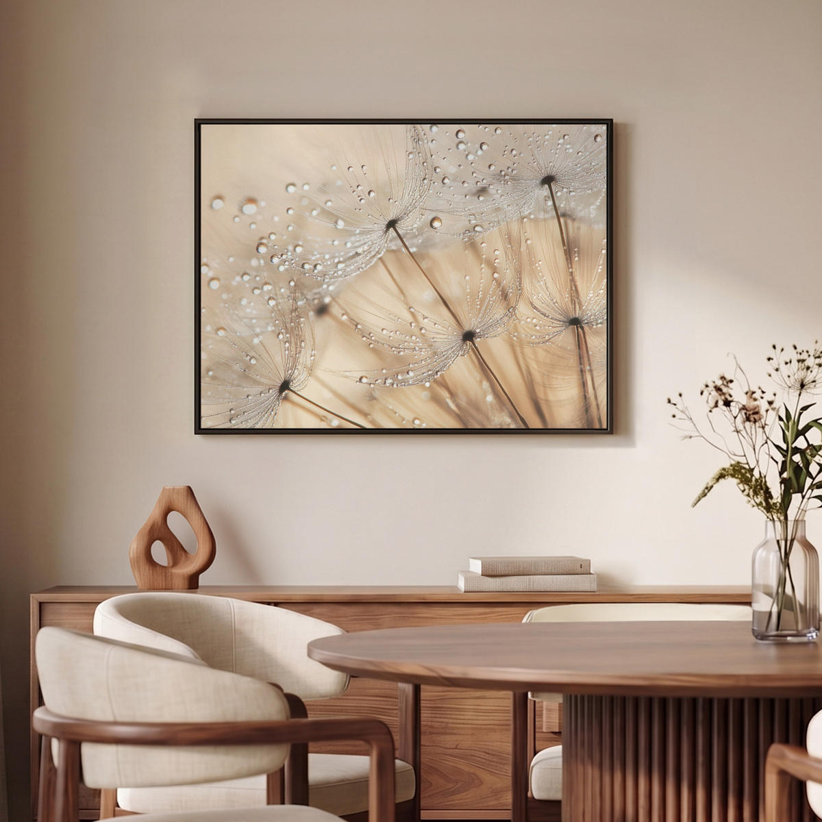 LEINWAND Bilder mit Rahmen - Löwenzahn - Abstrakt - Natur - Beige - 80x60 - Braun, Textil (80/60cm) - MuchoWow