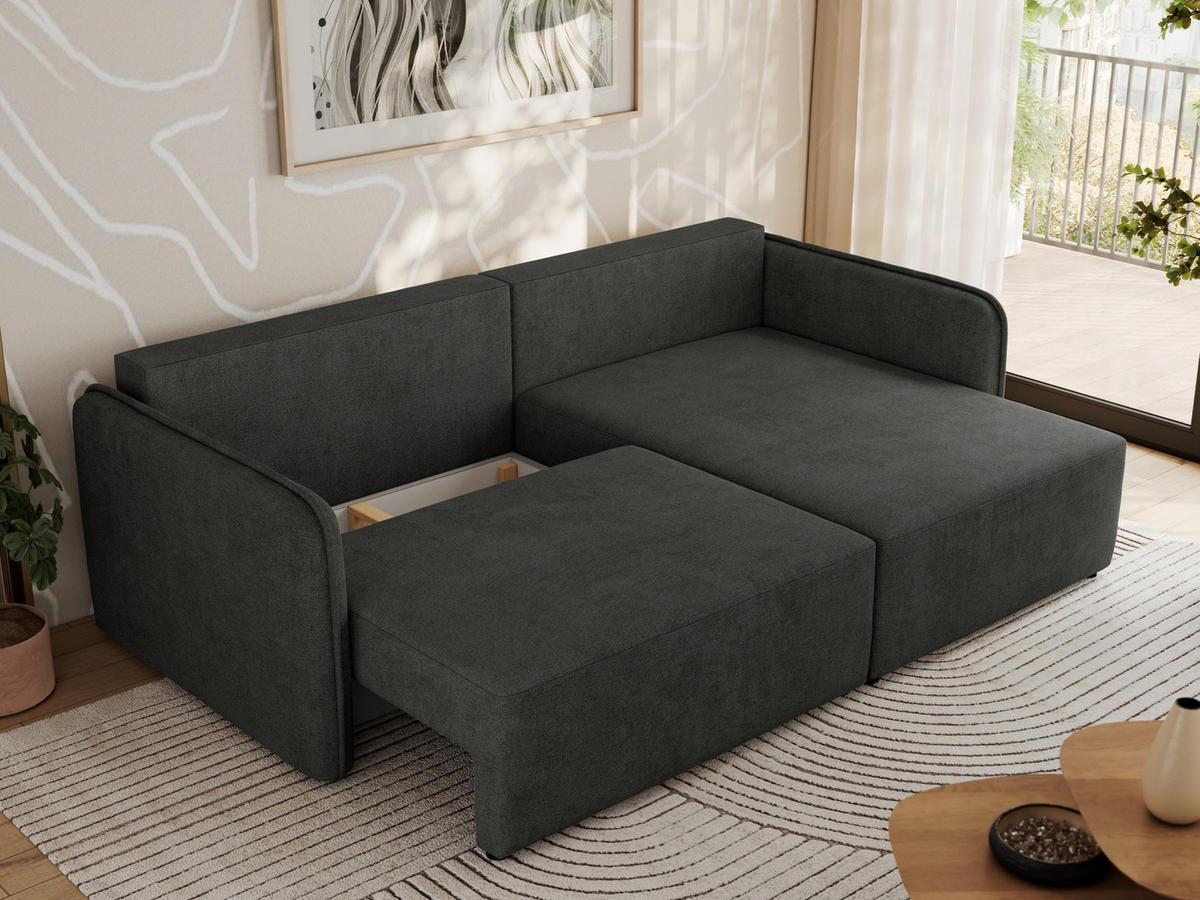 ECKSCHLAFSOFA MESTO L Dunkelgrau Struktur - rechts - Dunkelgrau/Schwarz, Kunststoff/Textil (147/227cm) - MKS