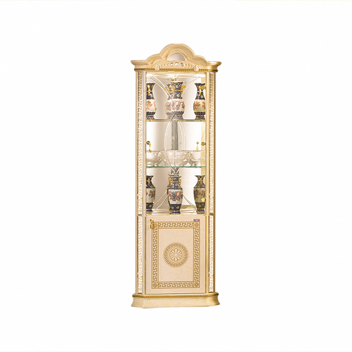 ECKVITRINE VENUS in Beige/Gold 2-Türig - Beige/Goldfarben, Glas/Holz (64/207/45cm) - Interdesign24