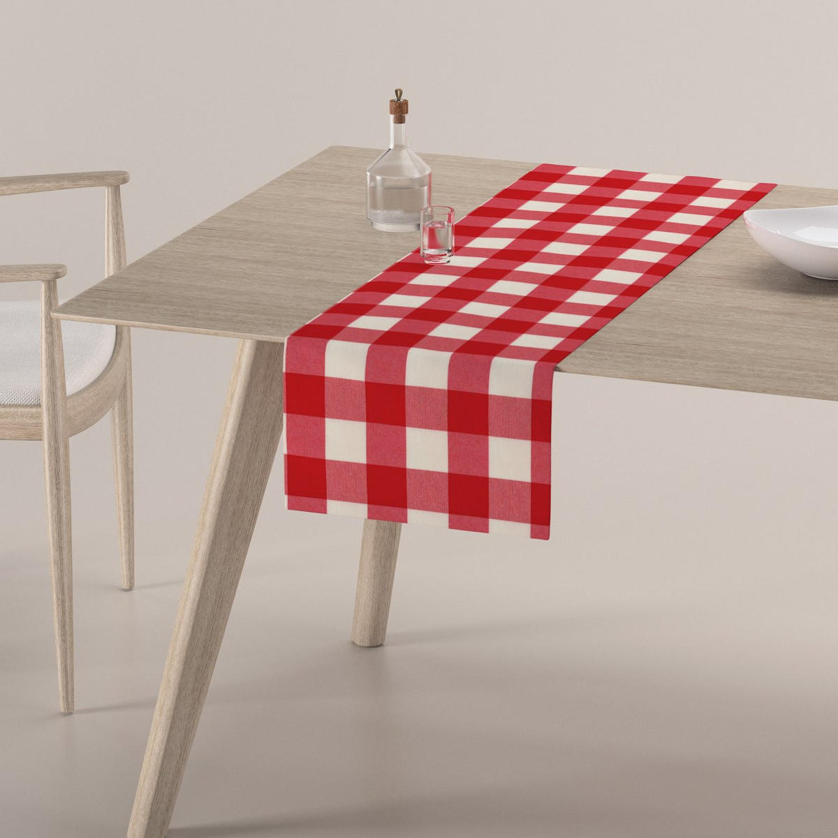 TISCHLÄUFER Quadro, weiß und rot, 40x130 cm - Rot, Textil (40/130cm) - Dekoria