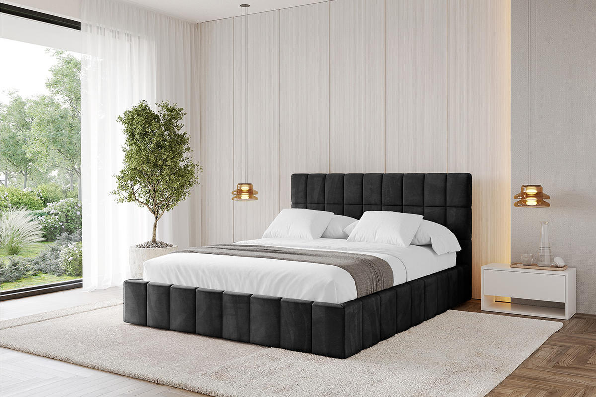 POLSTERBETT mit Bettkasten und Lattenrost, Boxbett ohne Matratze - AMEA 120x200 Schwarz - Schwarz, Holzwerkstoff/Textil (120/200cm) - ALTDECOR