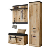 GARDEROBE Set 4-tlg. Used Wood Vintage 164 x 200 cm, mit Schiebetür und Soft-Close - Anthrazit/Schwarz, Holzwerkstoff/Metall (164/201/43cm) - Furn.Design