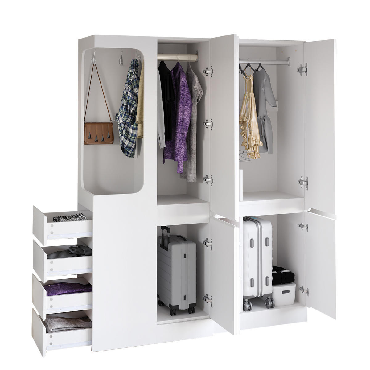 KLEIDERSCHRANK 140x40x170cm Schubladen Stauraum Weiß Links - Weiß, Holz (140/170/40cm) - FLIEKS