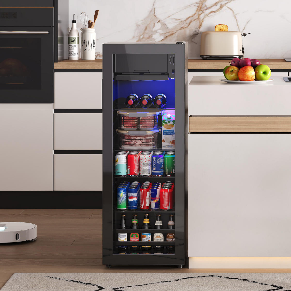 MINIKÜHLSCHRANK 40.5/40/112 cm Schwarz 128L mit verstellbare Einlegeböden und blaueLED - Schwarz, Metall (40/110/40.5cm) - Oxeza
