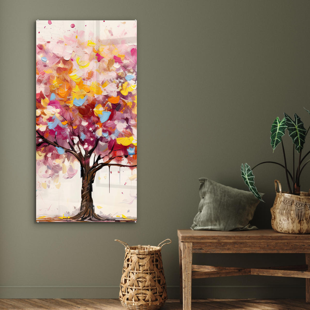 OBRAZ NA AKRYLOVOM SKLE Akvarel - Strom - Umenie - Abstraktné 60x120 cm - viacfarebná, sklo (60/120cm) - MuchoWow