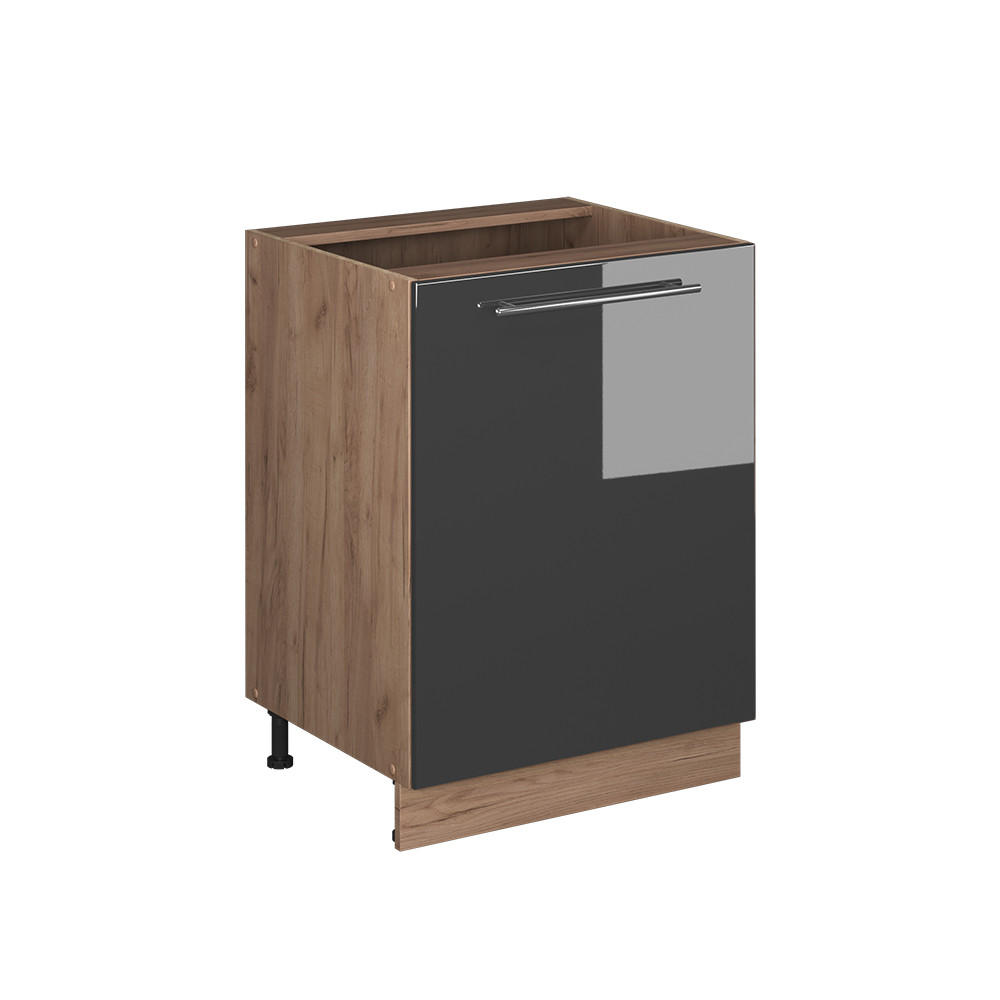 KÜCHENUNTERSCHRANK Fame-Line, Anthrazit Hochglanz/Goldkraft Eiche, 60 cm 1 Tür ohne Arbeitsplatte - Honigeiche/Schwarz Hochglanz, Holzwerkstoff (60/82/51.6cm) - Vicco
