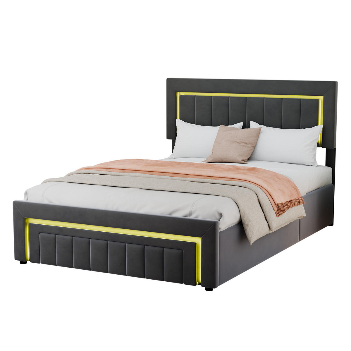 POLSTERBETT 140/200 cm Grau mit LED und Hydraulik - Anthrazit, Textil (140/200cm) - MIVRAY