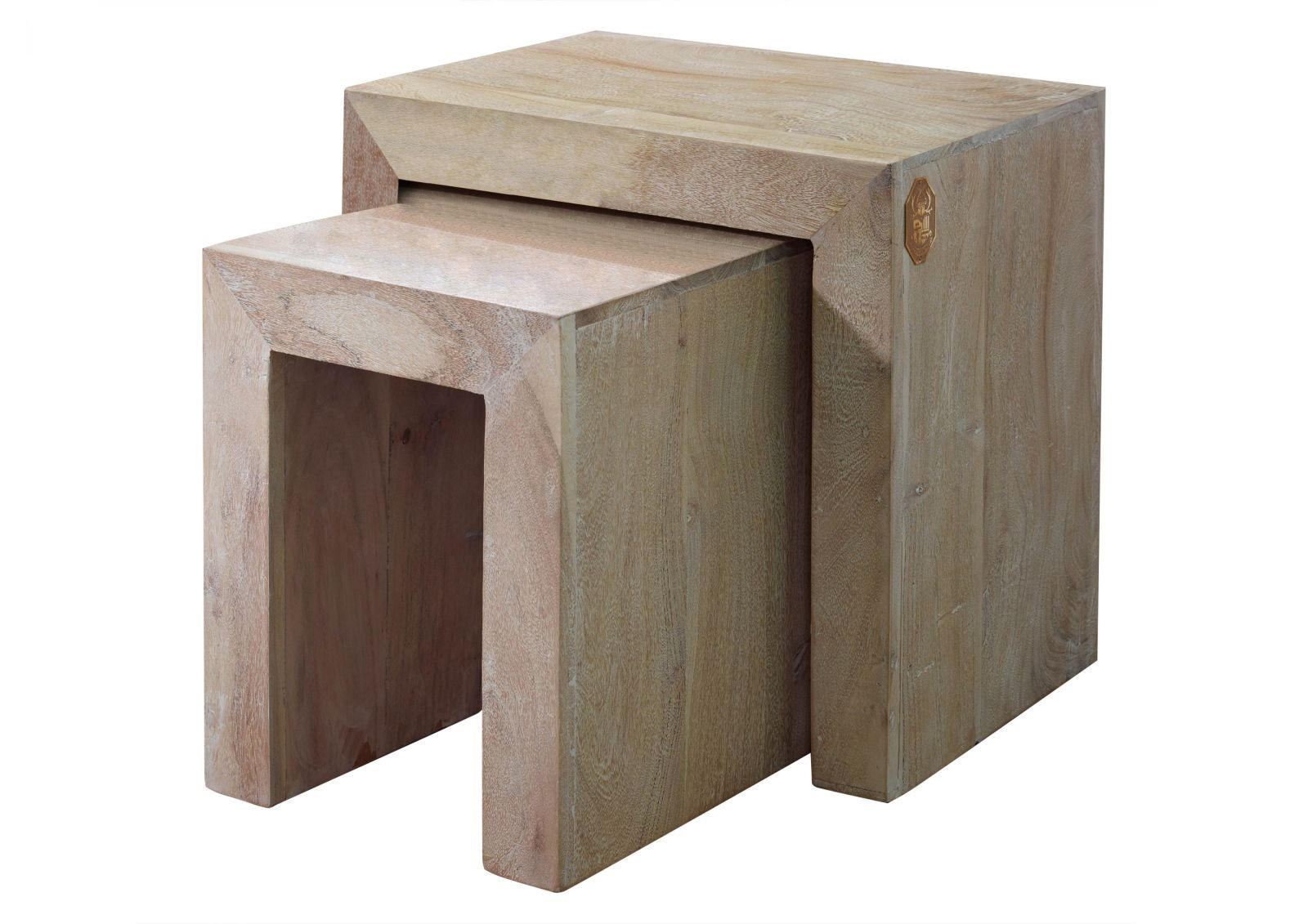 BEISTELLTISCH Akazie 45x35x45 white stone getüncht NATURE WHITE #12 - Beige, Holz (35/45/45cm) - Massivmoebel24