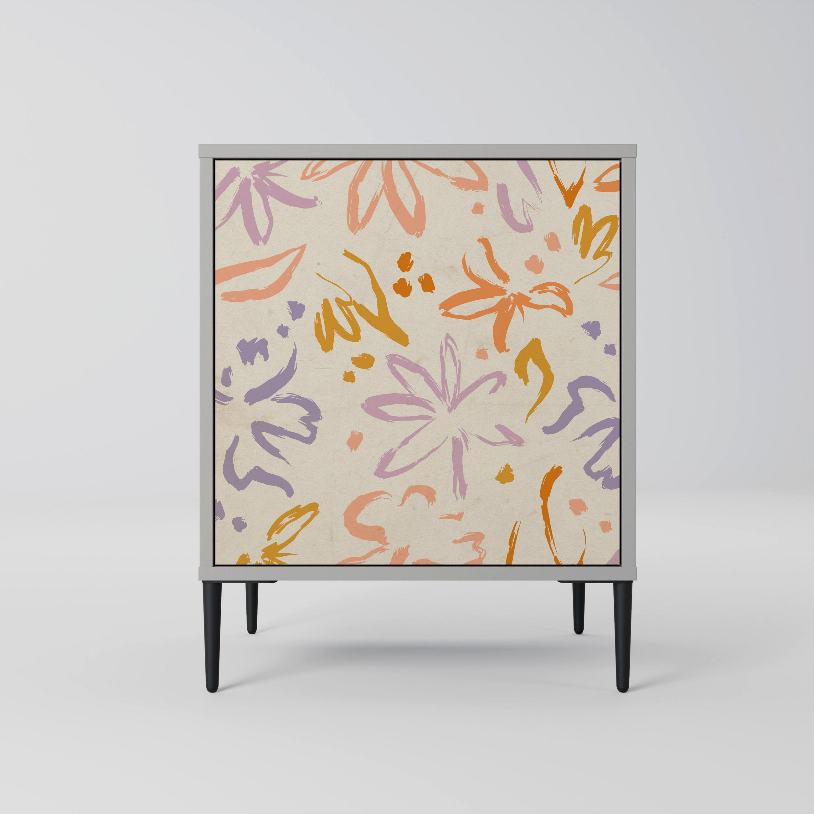 SIDEBOARD SPRING WHIMSY, Grau, 57,5x42x72,5 cm, Schwarze Metallfüße - Multicolor/Schwarz, Holzwerkstoff/Metall (57.5/72.5/42cm) - SpaceRebels